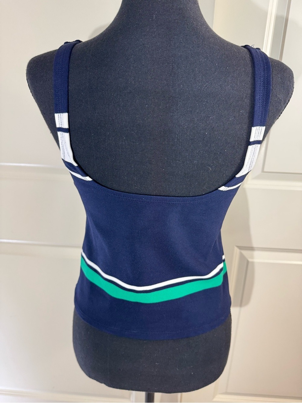 Lauren Ralph Lauren Navy Tankini Top with White and Green Stripes 12 - Picture 2 of 7